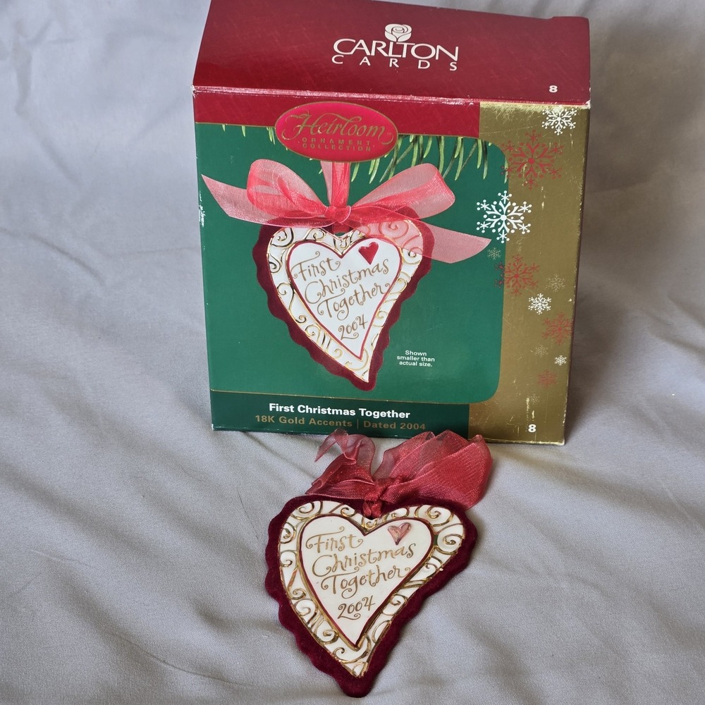VTG Carlton Cards Heirloom First Christmas 2004 Ornament Heart 18K Gold Accents